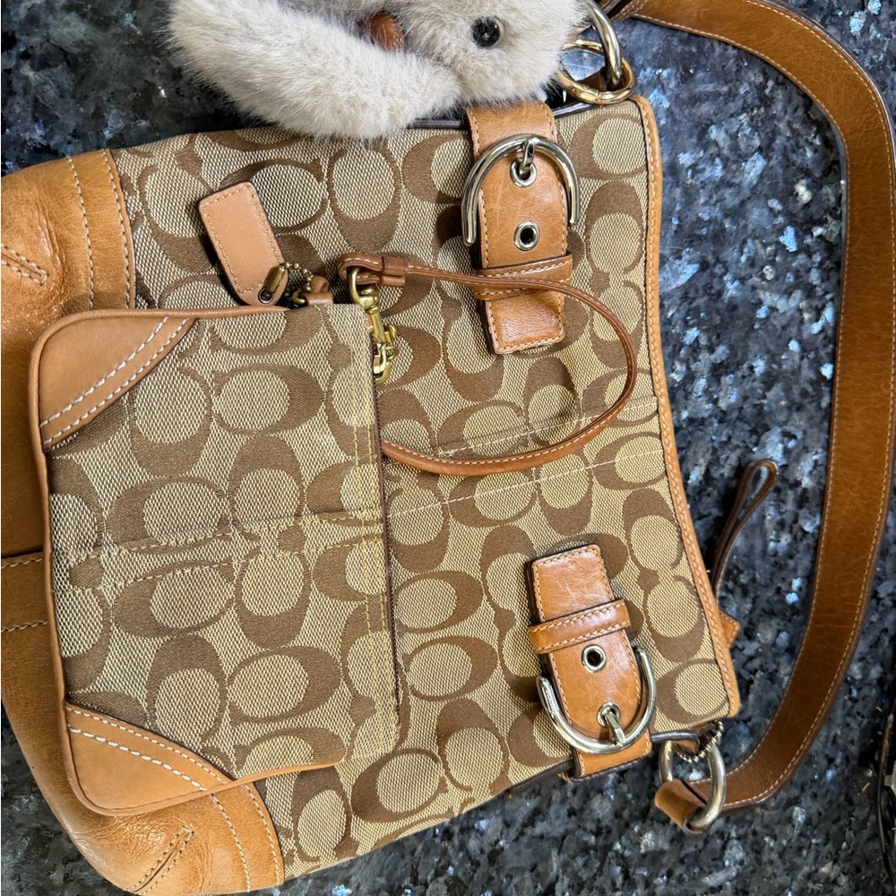 Coach Tan and Brown Signature Tote Bag